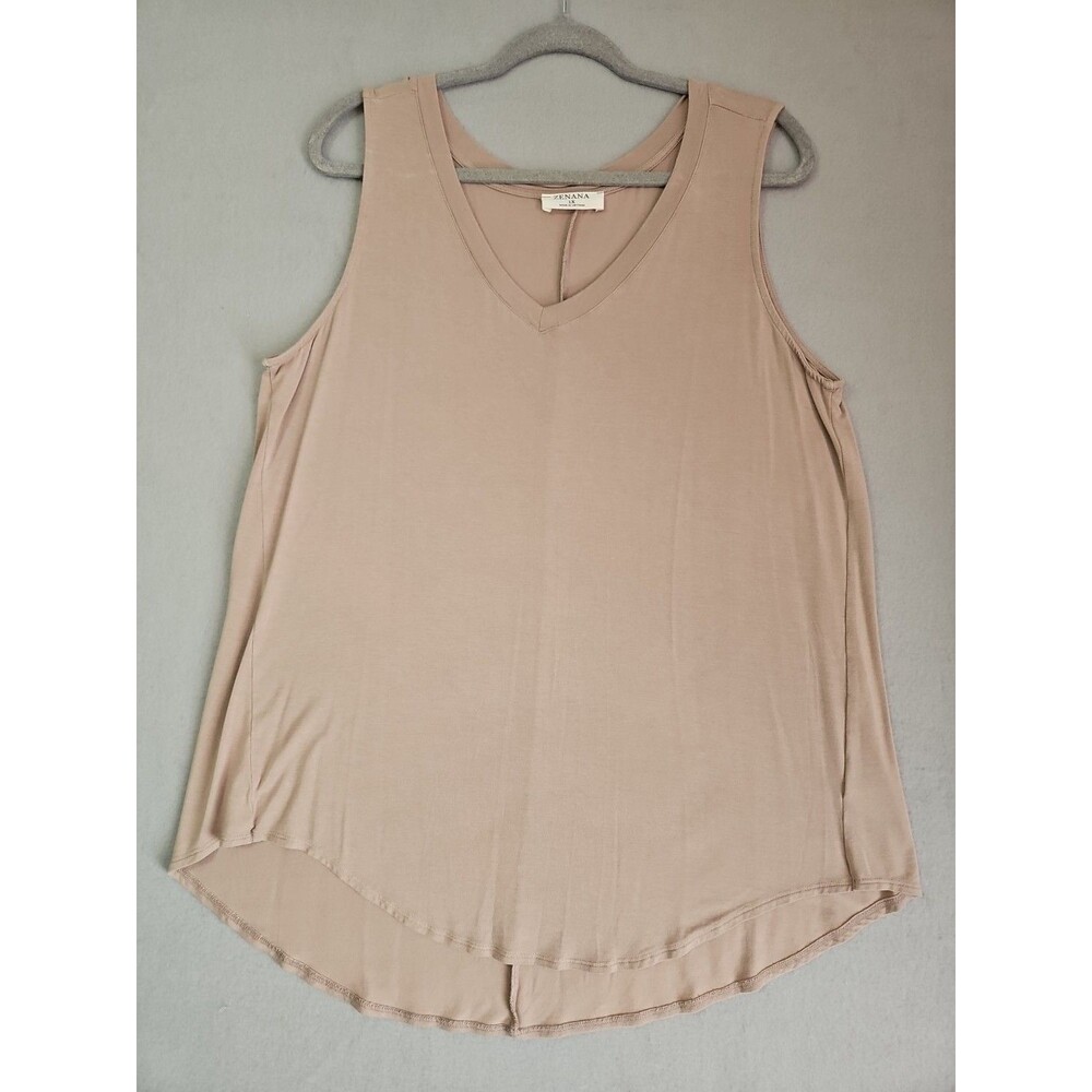 Zenana Women's V-Neck Tunic Blouse, Size 1X, Relaxed Fit, Short Sleeve, Mocha